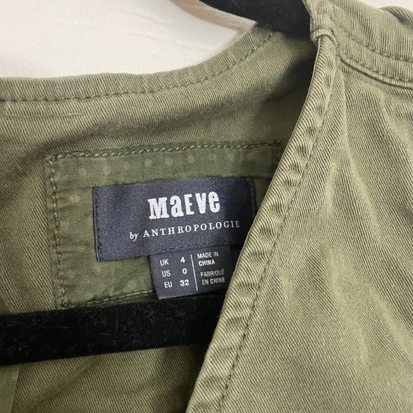 Maeve Anthropologie Sz 0 Army Green Belted Utility Denim Shift Dress - Picture 4 of 7